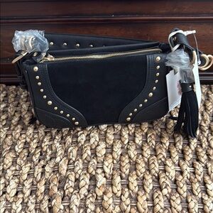 Jessica Simpson Black and Gold Crossbody Bag with Studded Details